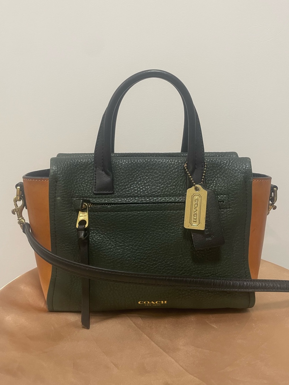 Coach Vintage Bleecker Colorblock Pebbled Leather Satchel in Green, Orange